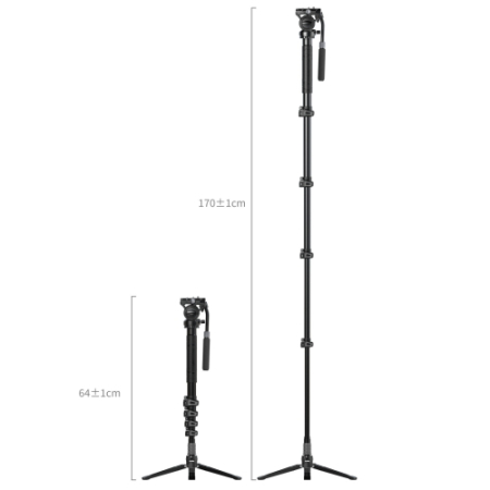 SmallRig 6624 - profesjonalny monopod Alu z głowicą video i podstawą (5-sekcyjny, 64-170cm) - wymiary, rozłożony